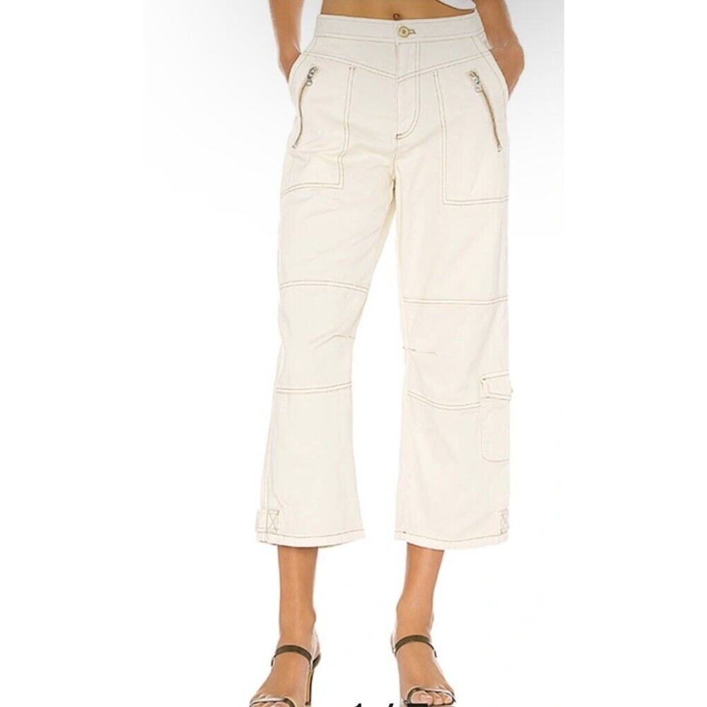 Free People Pants Womens 4 Cream Misty Road Crop Cargo Baggy Revolve